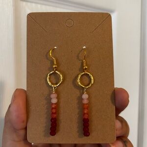 Chic Gold and Red Gradient Beaded Earrings
